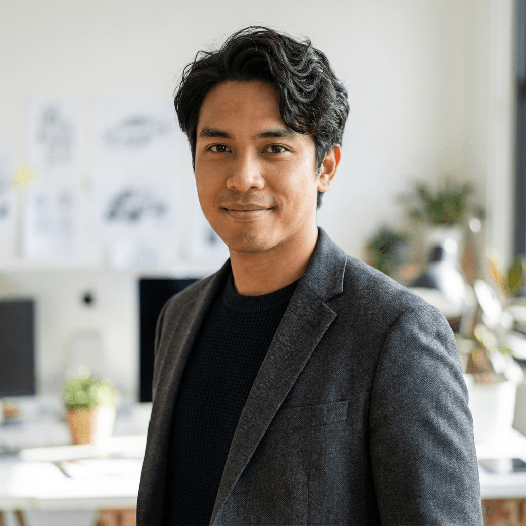 Male graphic designer in his 20s smiling