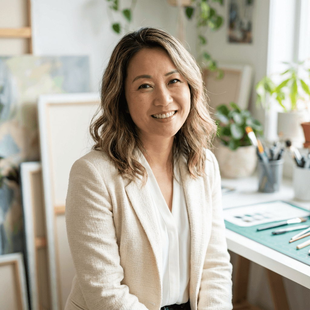 Female teacher in her 30s with a kind smile